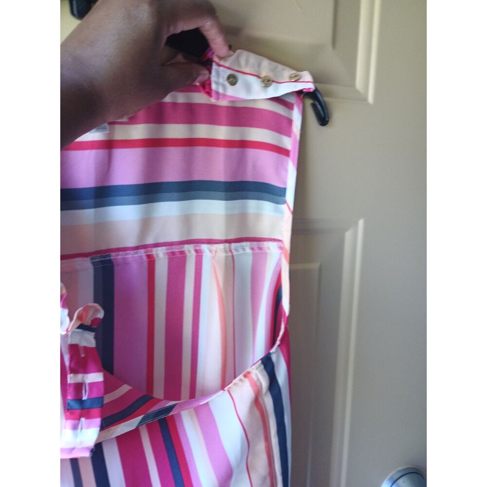 LOFT Outlet Striped Sleeveless Ruffle Collar Blouse Button-Shoulder Detail L - Picture 4 of 5